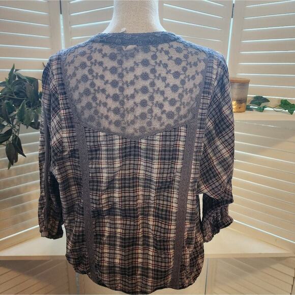 WE THE FREE LACE GRAY PLAID BLOUSE SIZE MED - Picture 5 of 8